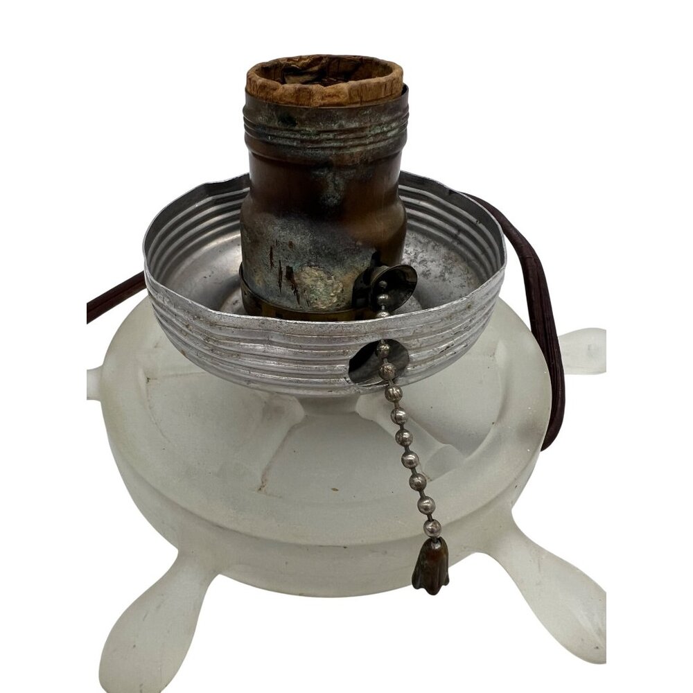 Vintage Frosted Glass Nautical Anchor Lamp Ship Wheel Base Table Light 9" - Picture 5 of 11
